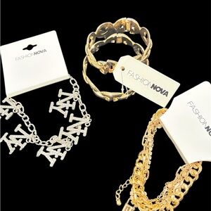 Fashion Nova Gold and Silver Mixed Bracelet Trio